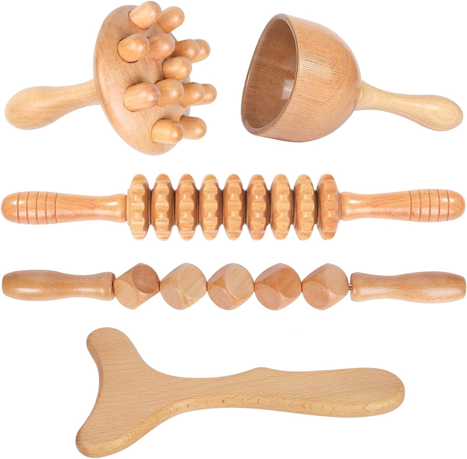 Wood Therapy Massage Tools 5-in-1 Lymphatic Drainage Massager Maderoterapia Kit...
