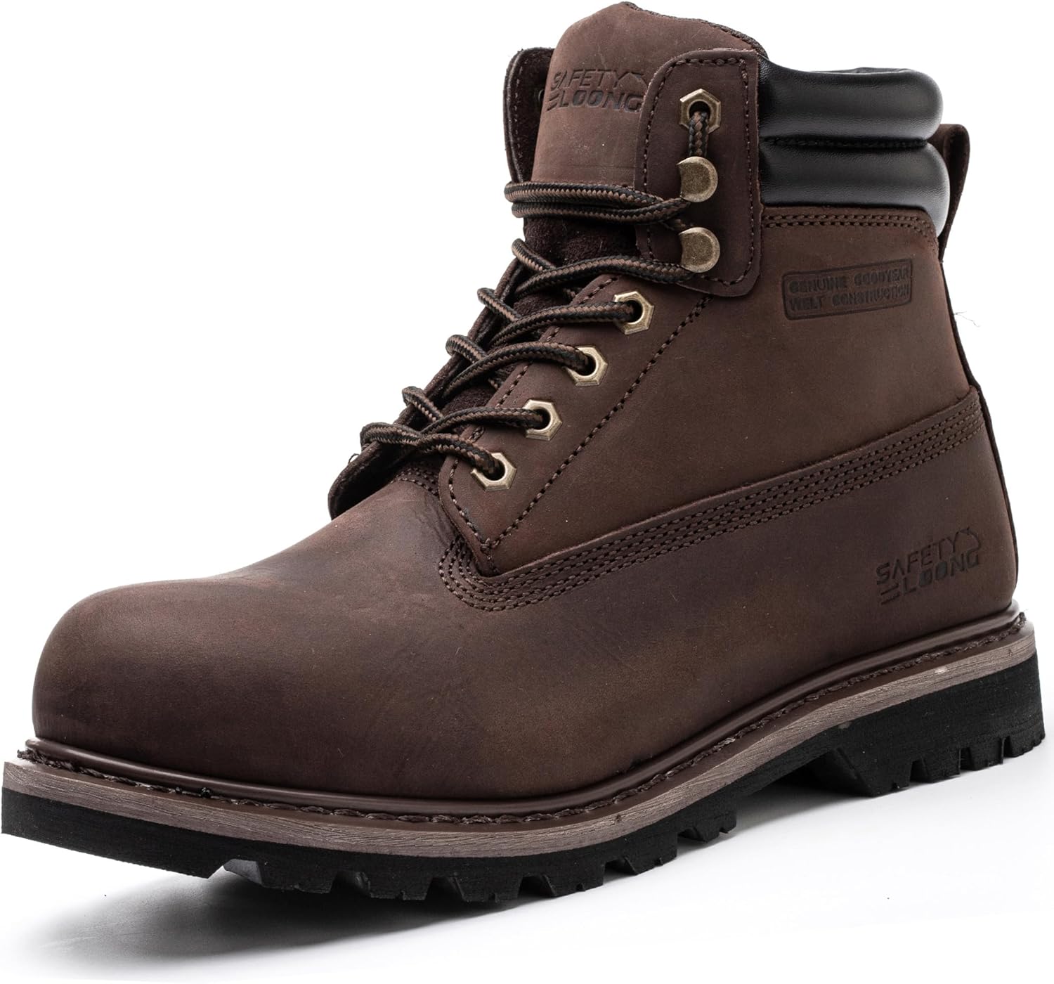 Steel Toe Work Boots for Men, 6-Inch Non Slip Comfortable Leather Waterproof Ind...