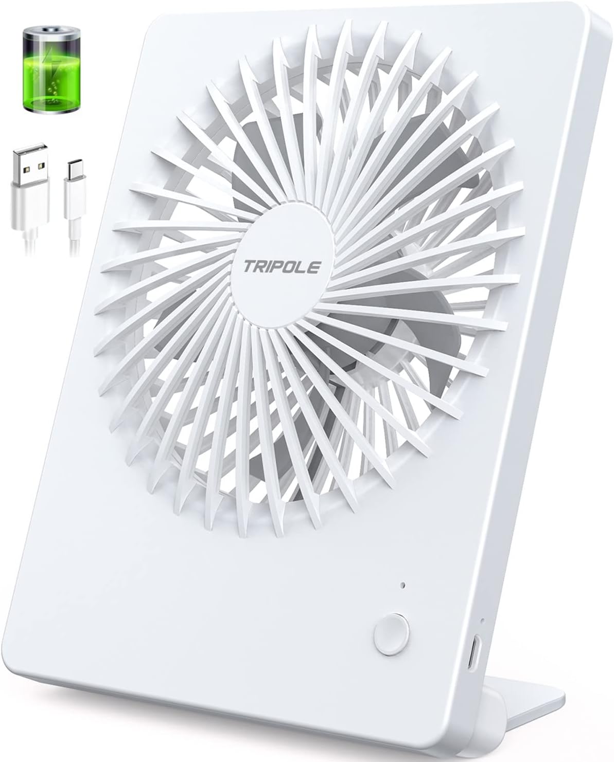 TriPole Desk Fan Silent, 3 Speeds USB Fan 2000mAh Rechargeable Battery Fan Last...