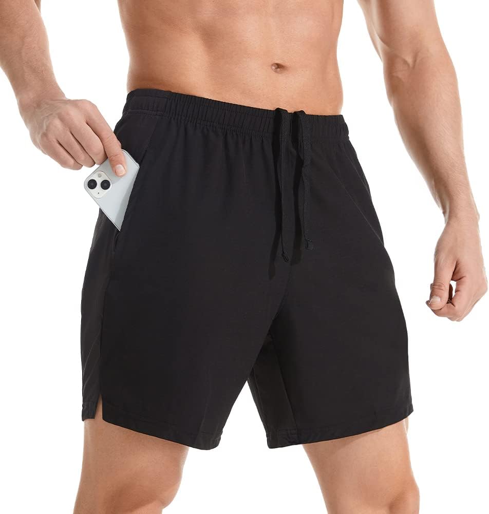Men's 7" Athletic Running Shorts Lightweight Quick Dry Gym Workout Shorts with Z...