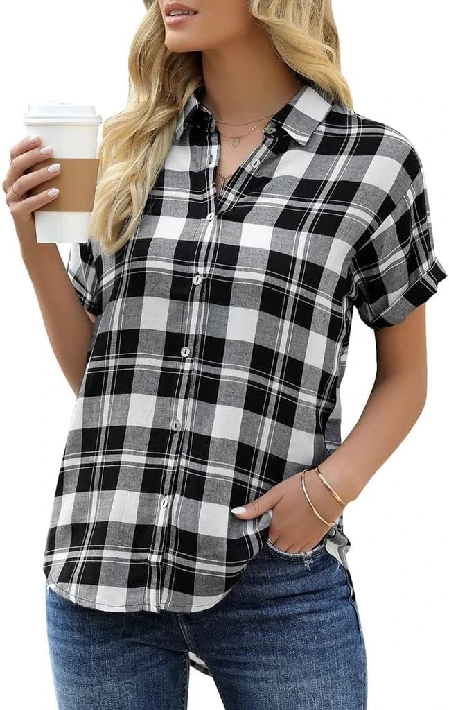 Veatzaer Women's Plaid Shirt, Special Short Sleeve Button Down Shirt, Innovative...