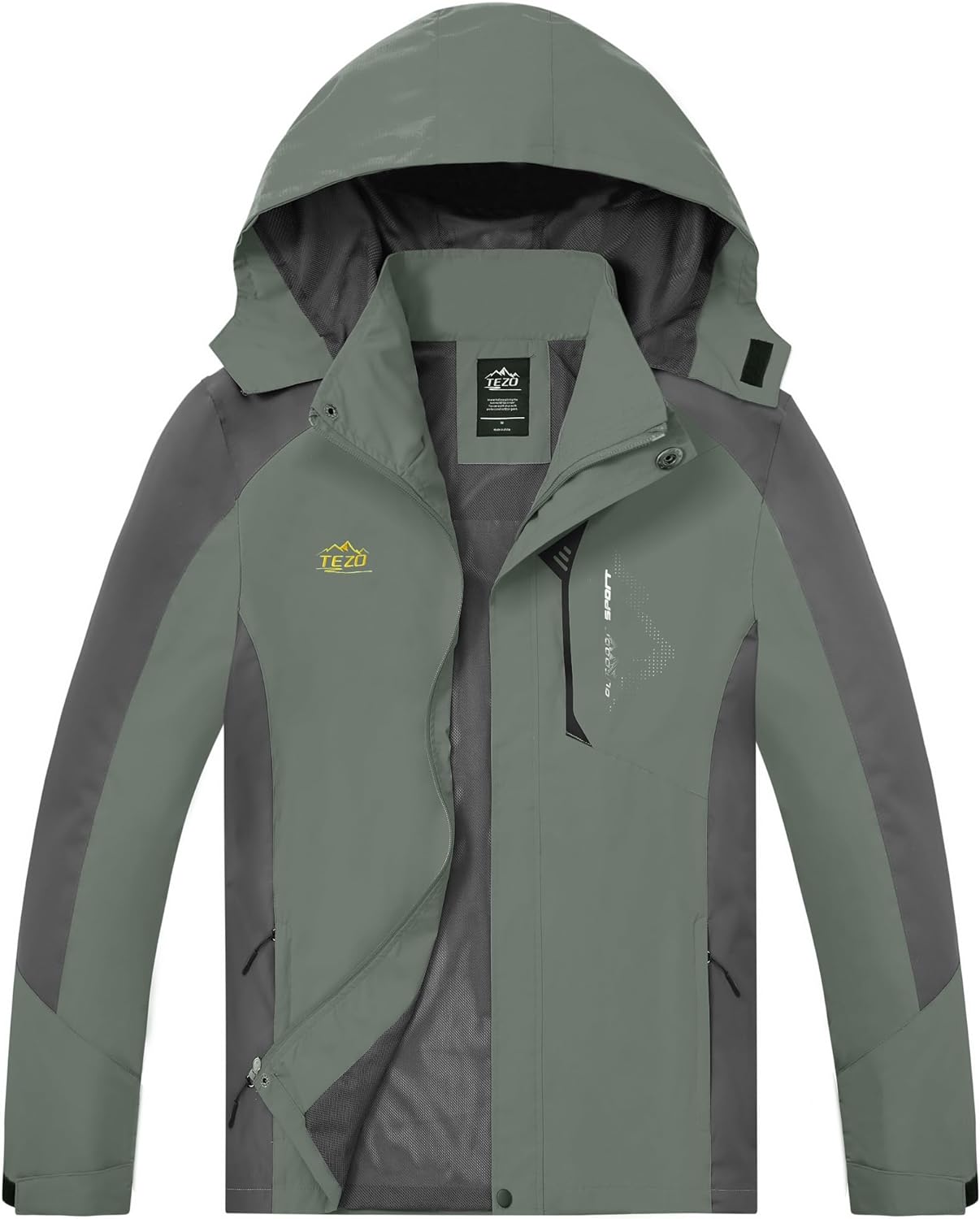 TEZO Mens Rain Jacket Waterproof with Hooded Hiking Coat Lightweight Windbreaker...