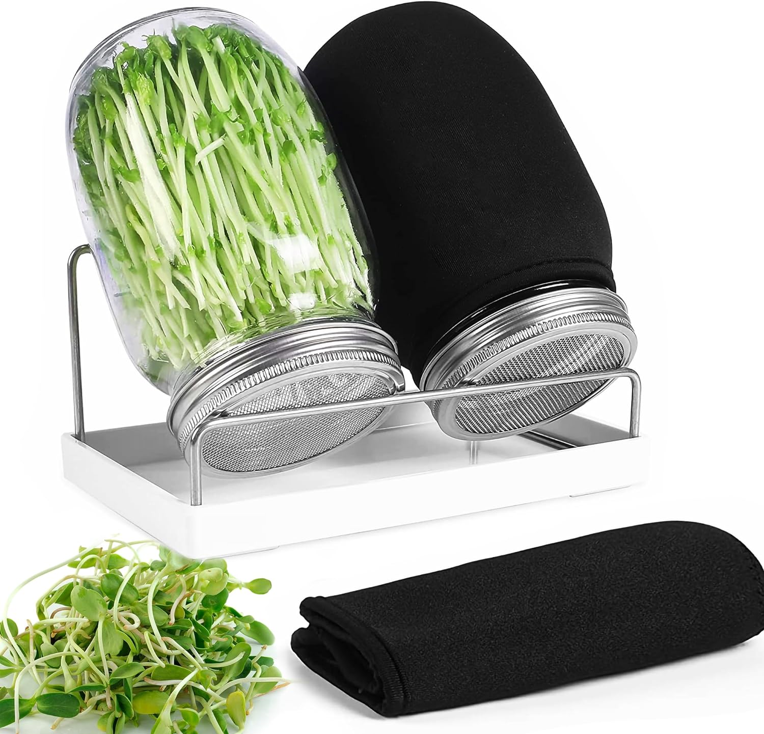 Seed Sprouting Jar Kit, 2 Mason Jars with Screen Sprout Lids, 2 Blackout Sleeves...