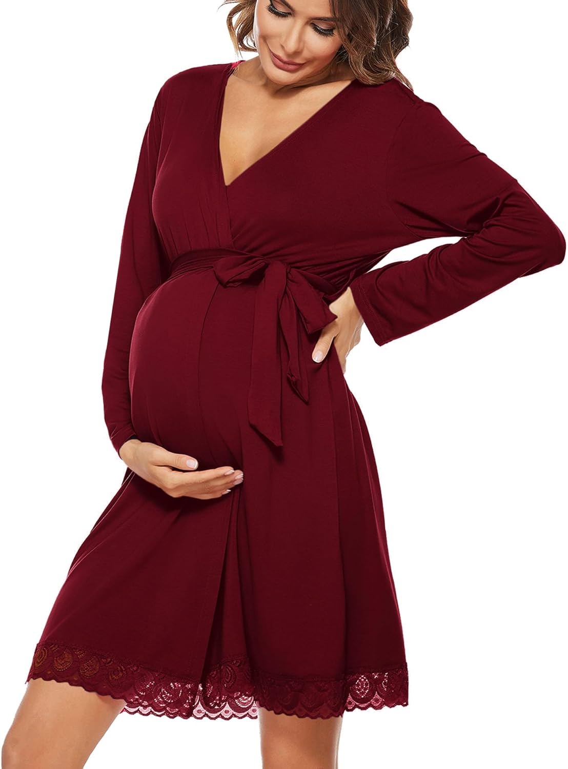 SWOMOG Women's Maternity Nursing Robe, Special Pregnancy Hospital Robe for Breas...