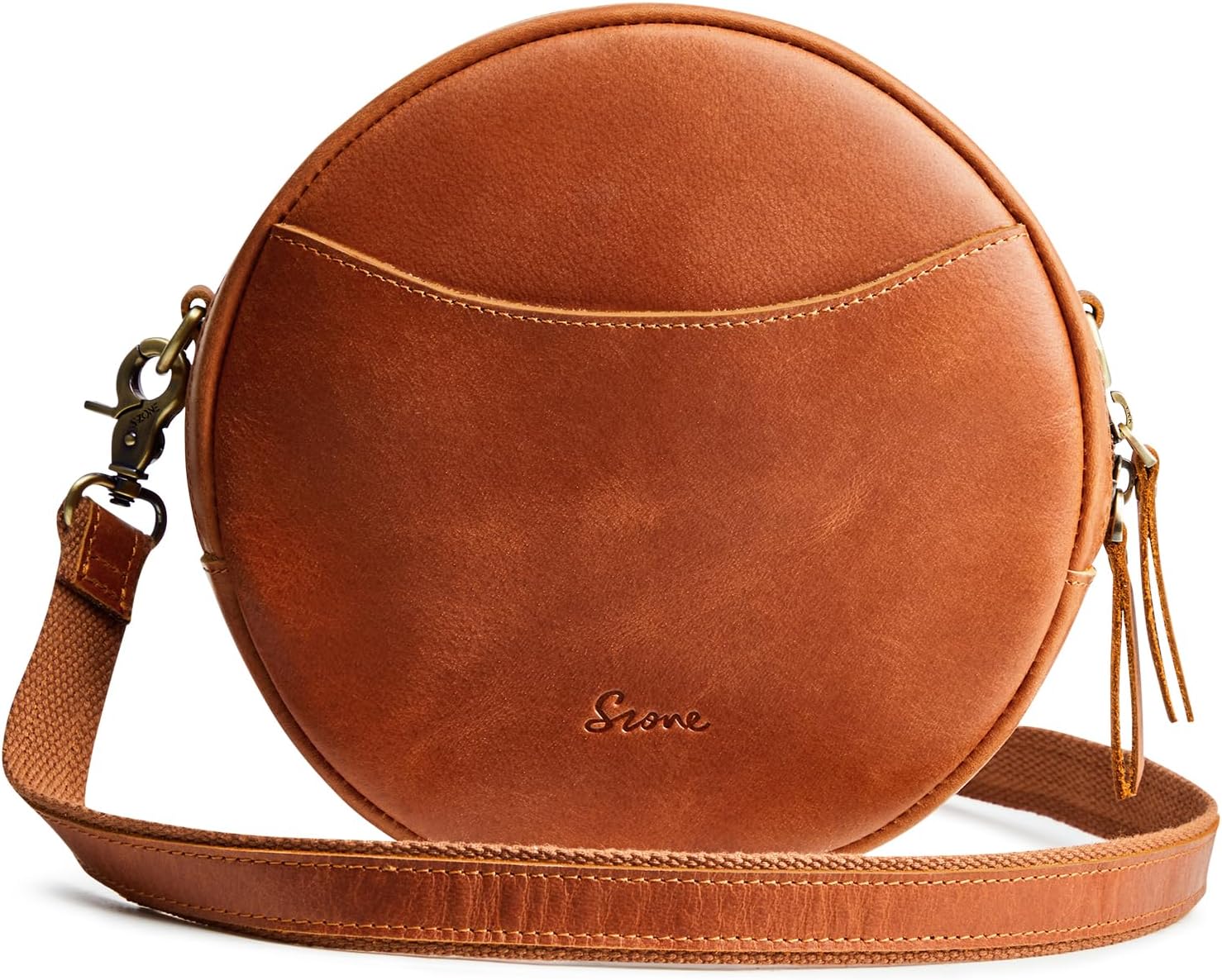 S-ZONE Leather Crossbody Bags for Women Trendy Circle Cross Body Shoulder Bag De...