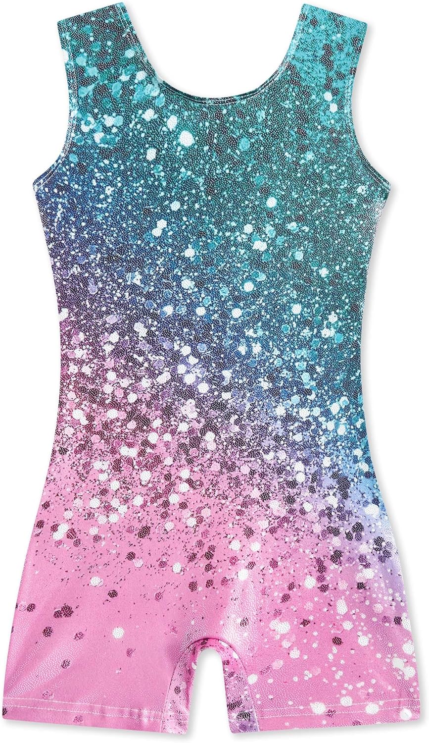 Funnycokid Girls Gymnastics Leotards with Shorts Sparkle Dance Unitards Mermaid...