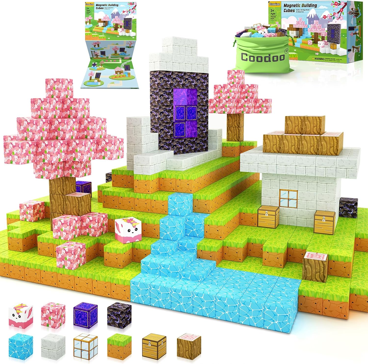 Magnetic Blocks - Build Mine Magnet World Cherry Blossom Set, Magnetic Tiles Bui...