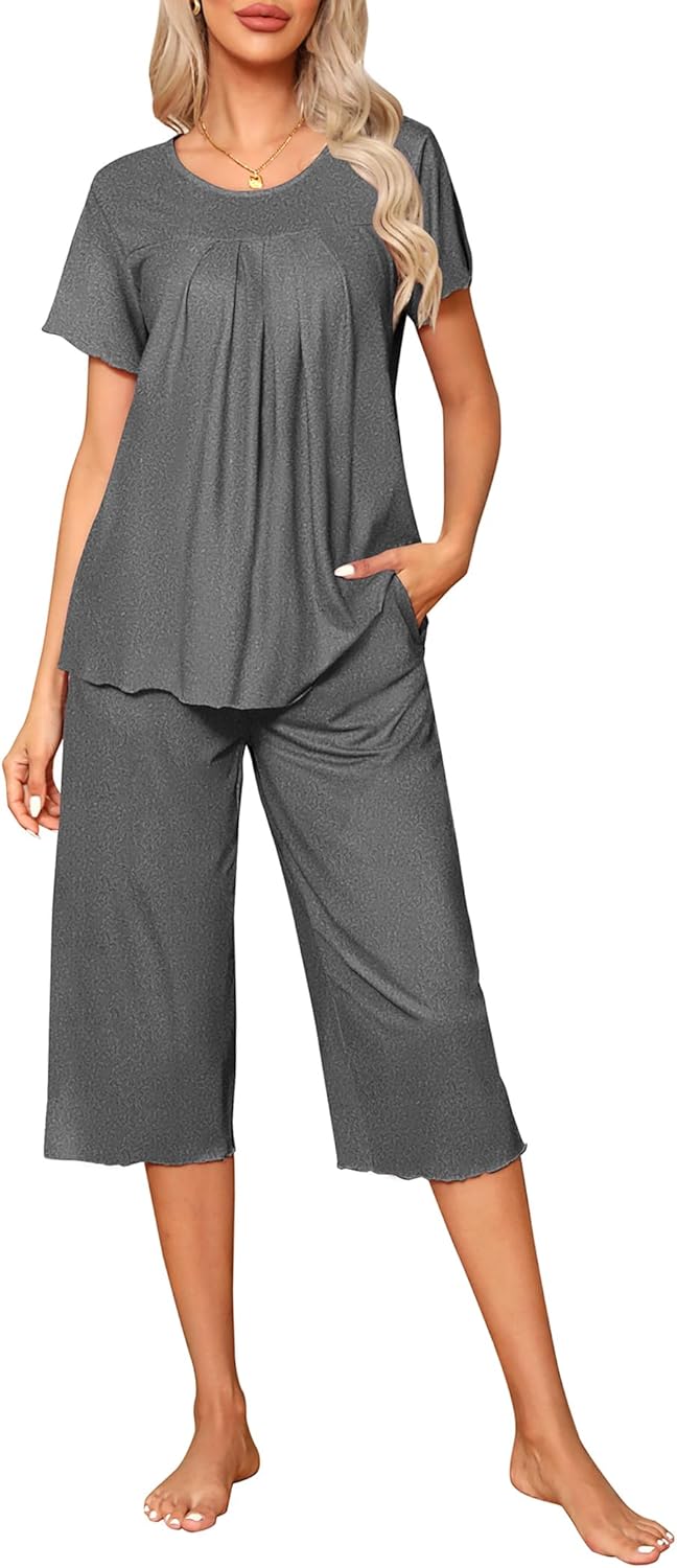 Ekouaer Pajama Set, Special 2 Piece Capri Pants Short Sleeve Top Sleepwear, Soft...