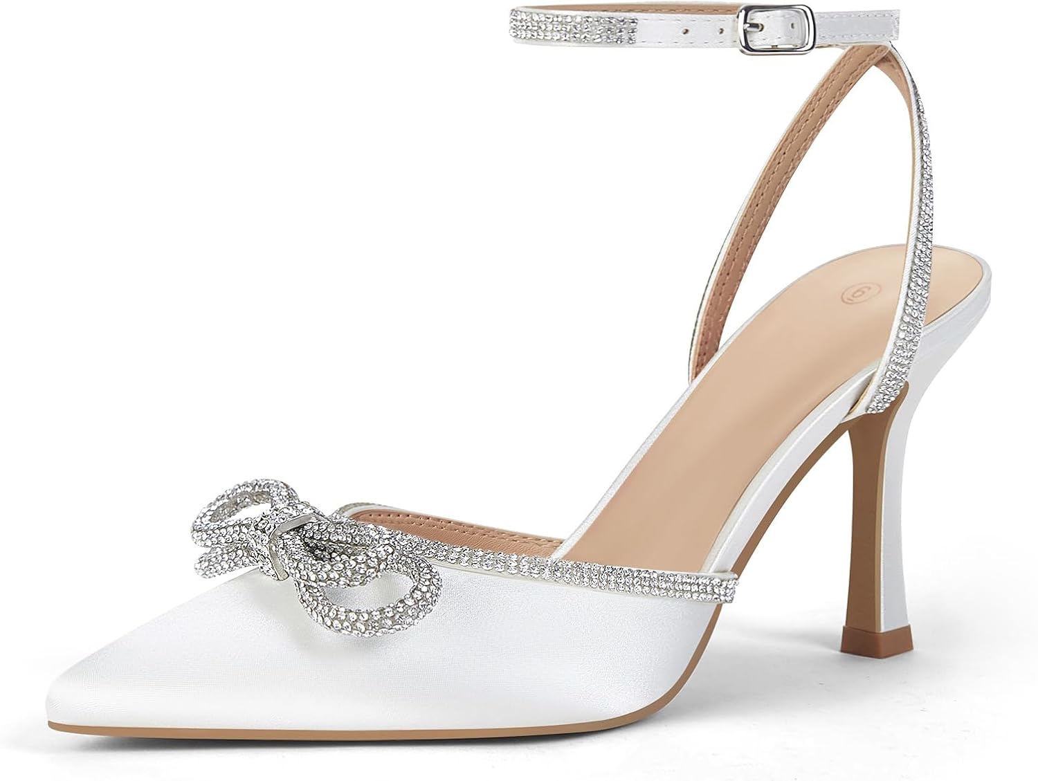 VETASTE Women's Double Bow Pointed Toe Ankle Strap Crystal Pumps Wedding Bridal...