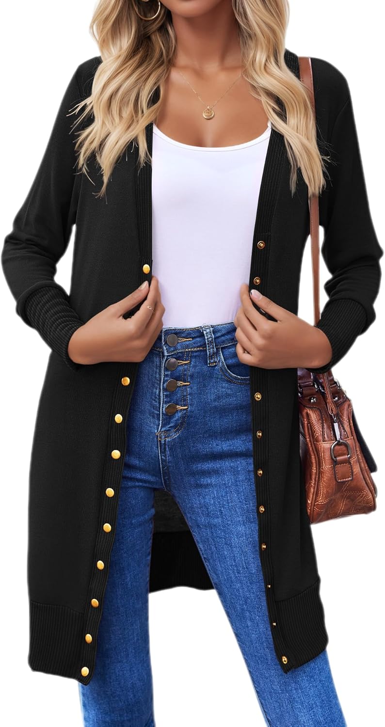 Halife Womens Long Sleeve Cardigans Lightweight Ribbed Neckline Soft Knit Cardig...