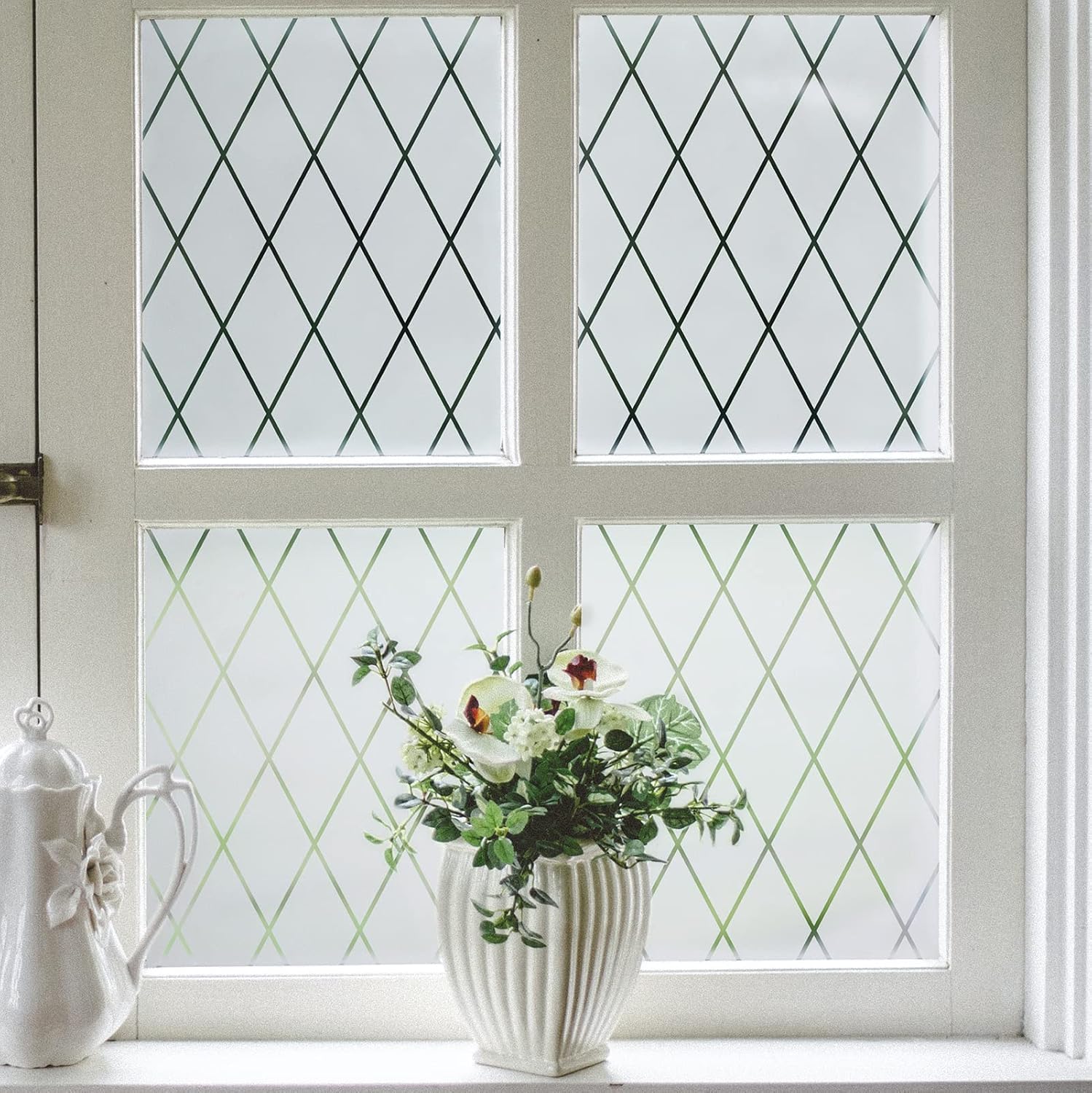 VELIMAX Lattice Frosted Window Film Window Privacy Film Static Cling Window Viny...