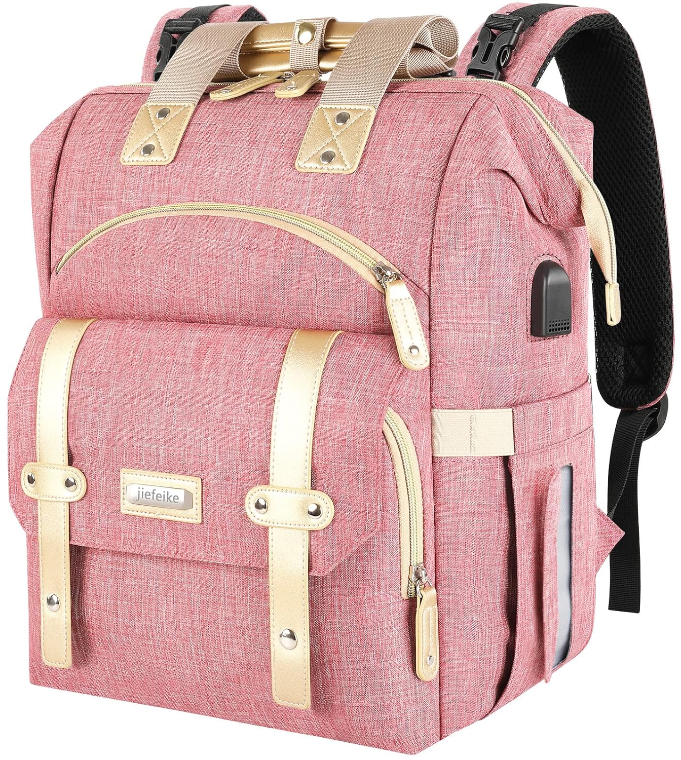 Jiefeike Diaper Bag Backpack, Pink Baby Girls Diap...