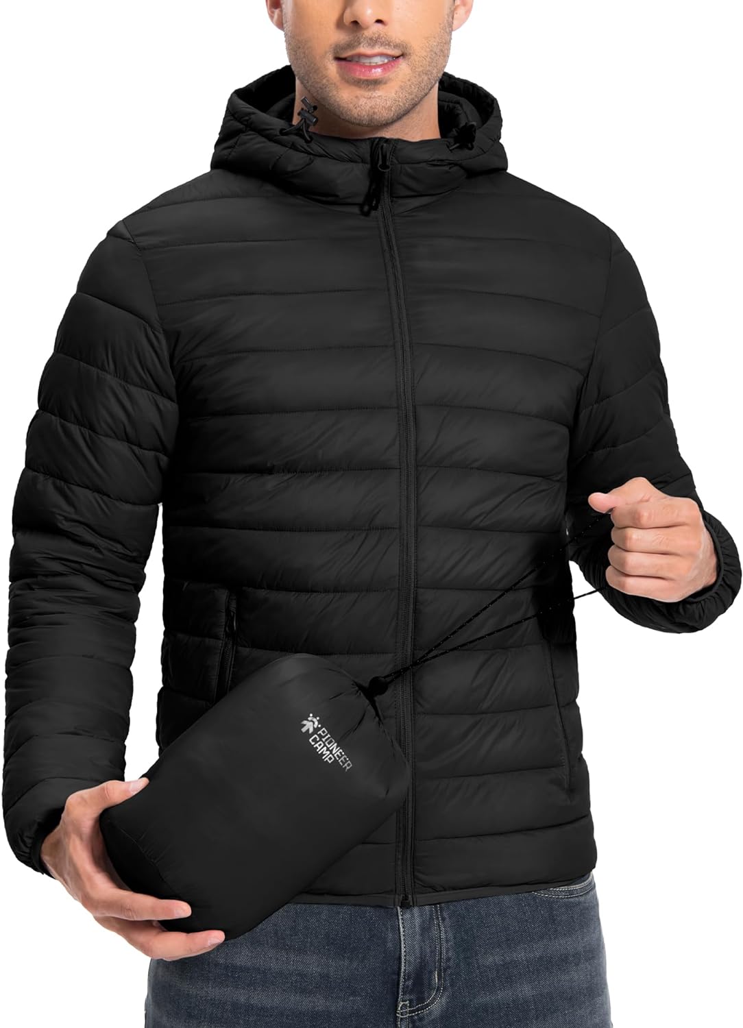 Pioneer Camp Mens Lightweight Packable Puffer Jacket Hooded Insulated Thermal Pu...