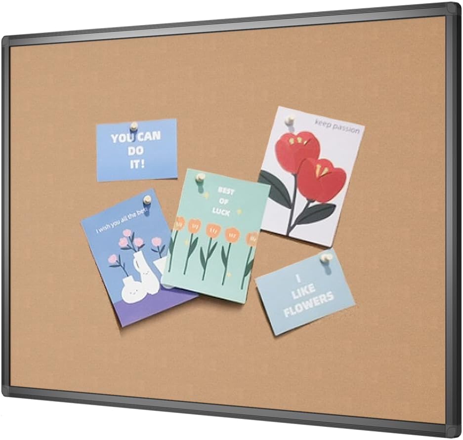 VIZ-PRO Cork Notice Board, 36 X 24 Inches, Cork Bulletin Board with Black Alumin...
