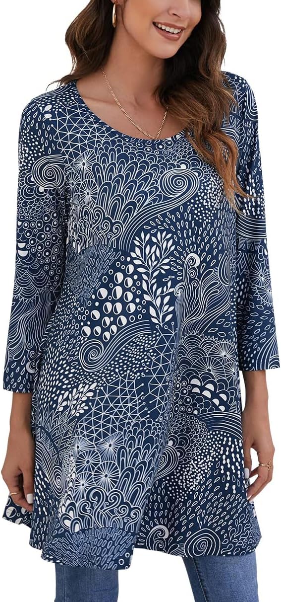 ENMAIN Womens Tunic Tops 3/4 Sleeve Plus Size Loose Fit Tunics Dressy Casual Pai...