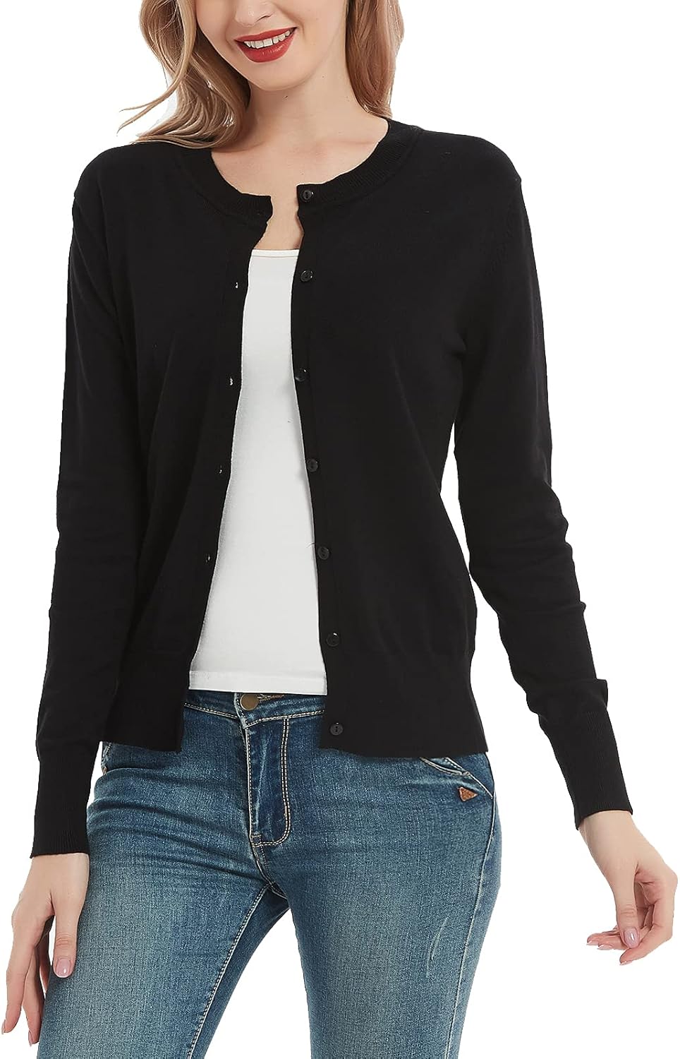Women's Crew Neck Button Down Sweater, Special Long Sleeve Cardigan, Innovative...