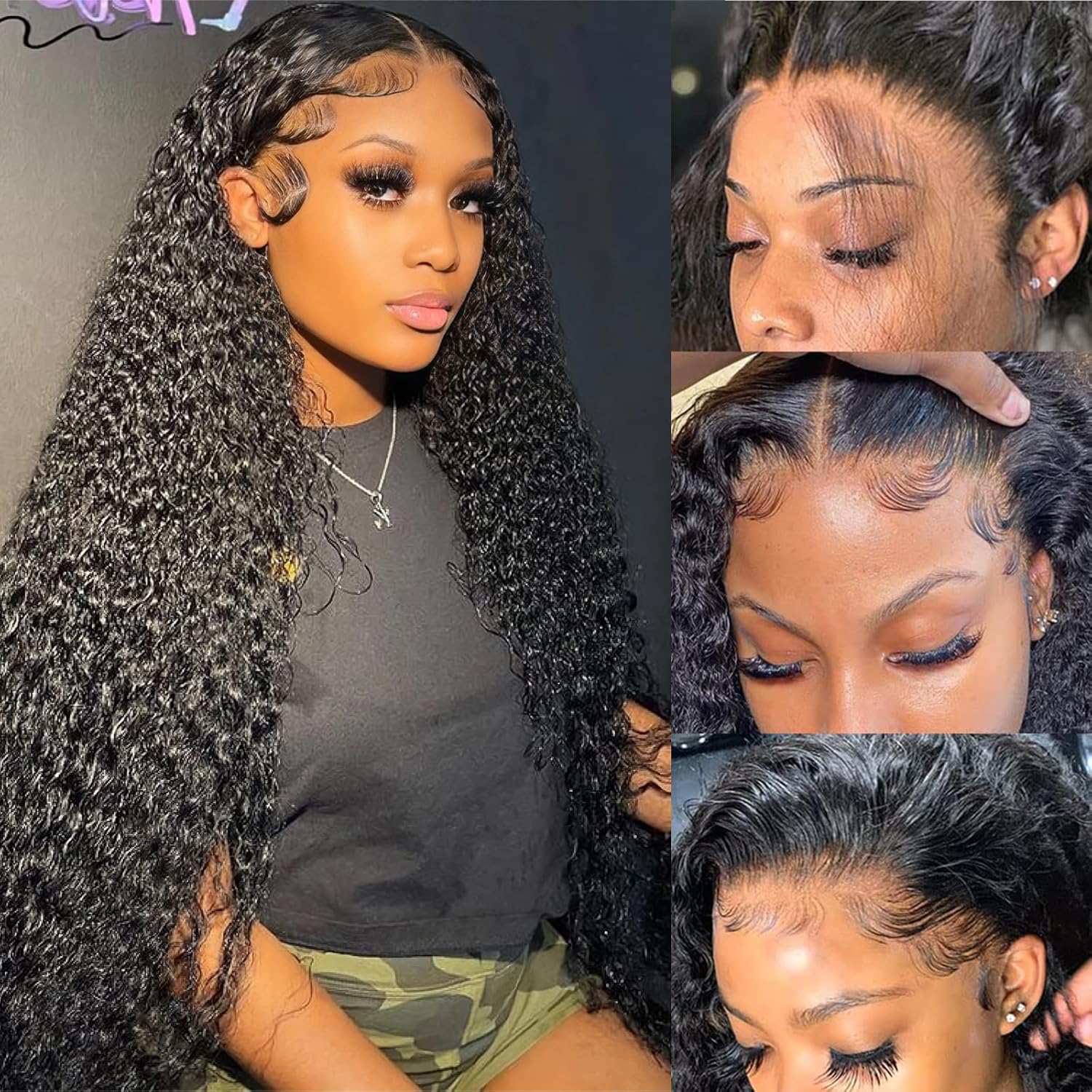 Deep Wave Lace Front Wigs Human Hair 180 Density 13x4 HD Transparent Frontal Wig...