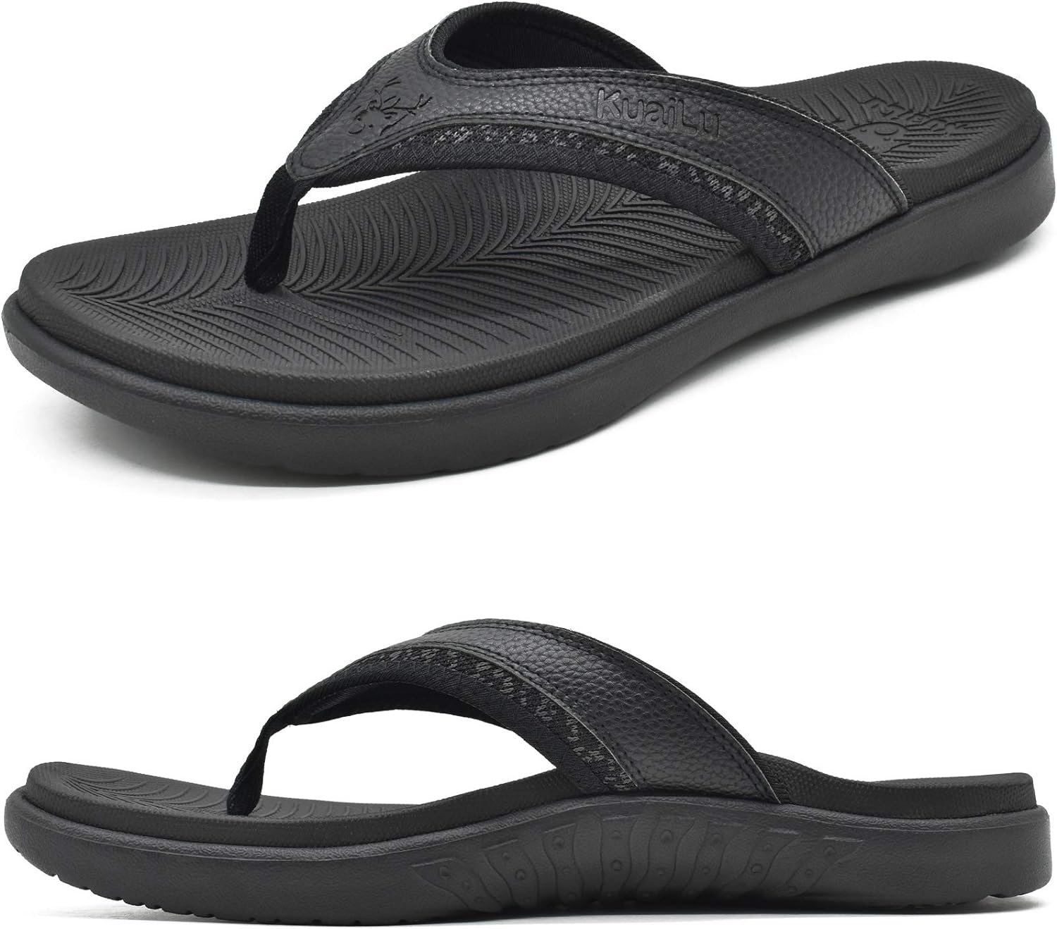 KuaiLu Mens Sport Flip Flops, Special Comfort Orthotic Thong Sandals with Planta...