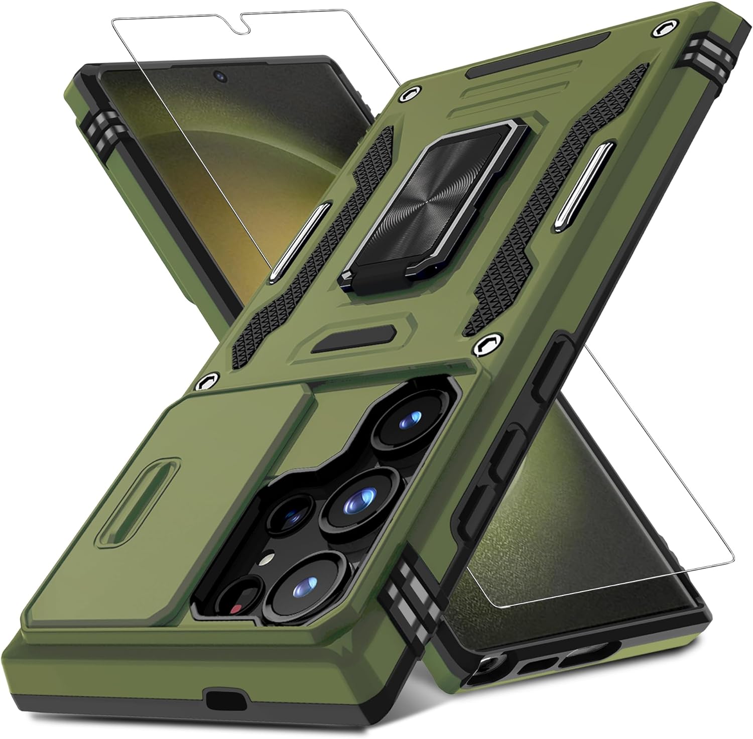 DEERLAMN Case for Samsung Galaxy S24 Ultra with Slide Camera Cover+Screen Protec...