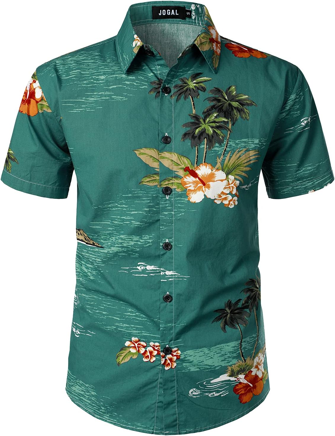 JOGAL Mens Flowers Hawaiian Shirts Short Sleeve Casual Button Down Beach Shirt M...