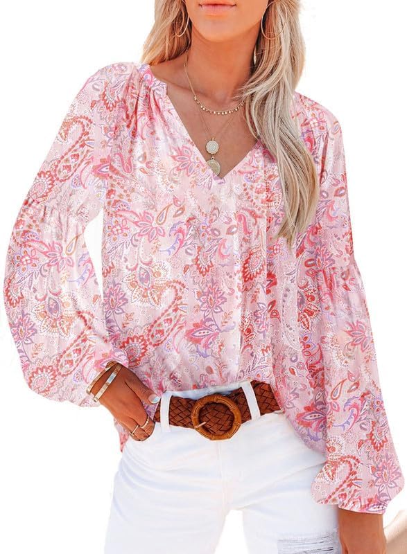 Dokotoo Women's Casual Boho T Shirt, Special Floral Print V Neck Blouse, Innovat...