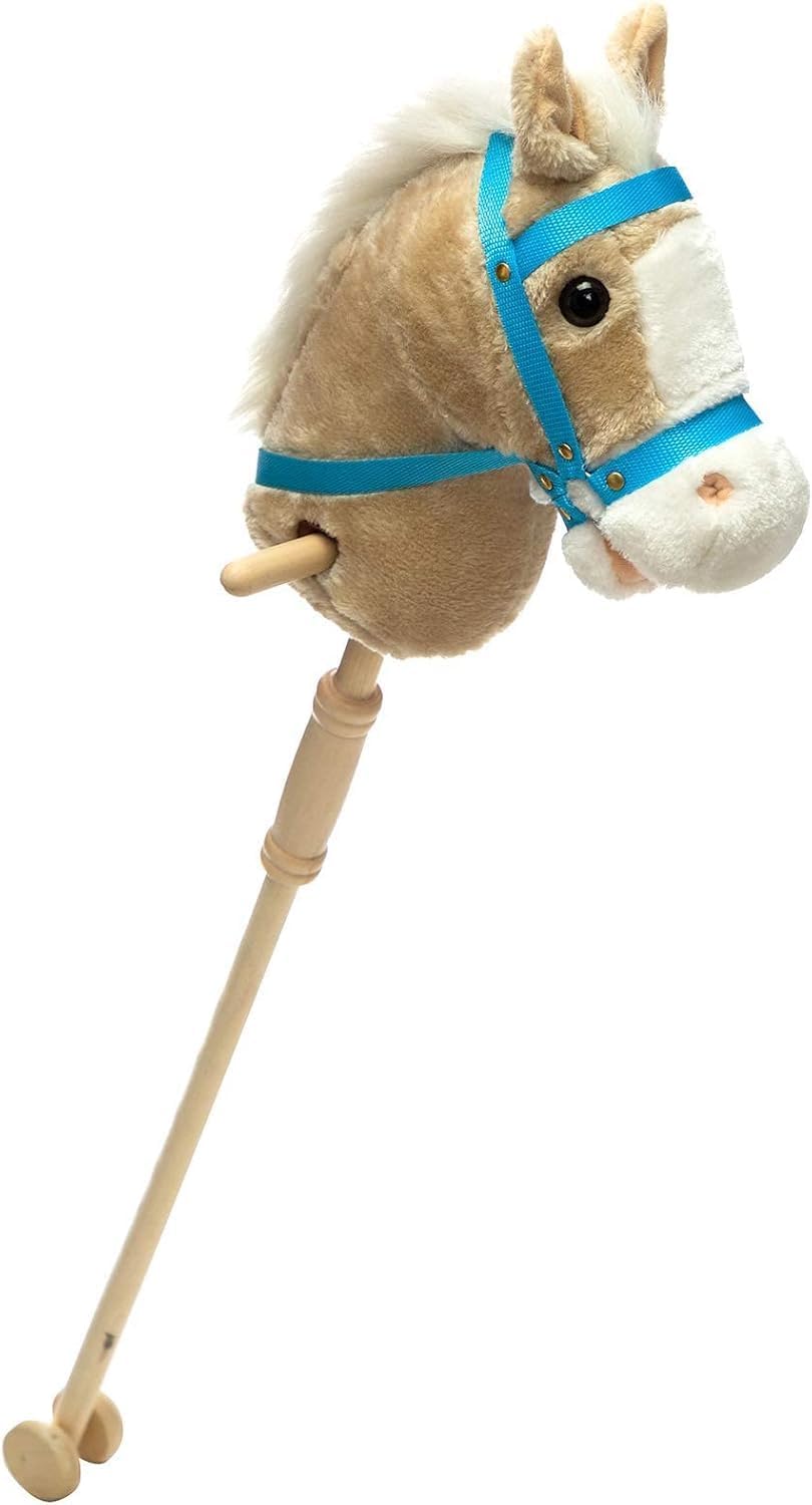 BEJOY Stick Horse with Wood Wheels, Hobby Horse Toy, Real Pony Neighing and Gall...