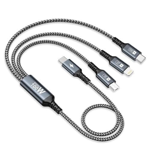 100W USB C to Multi Charger Cable [0.5M] Super Fast Charger Cable,3 in 1 USB Cab...