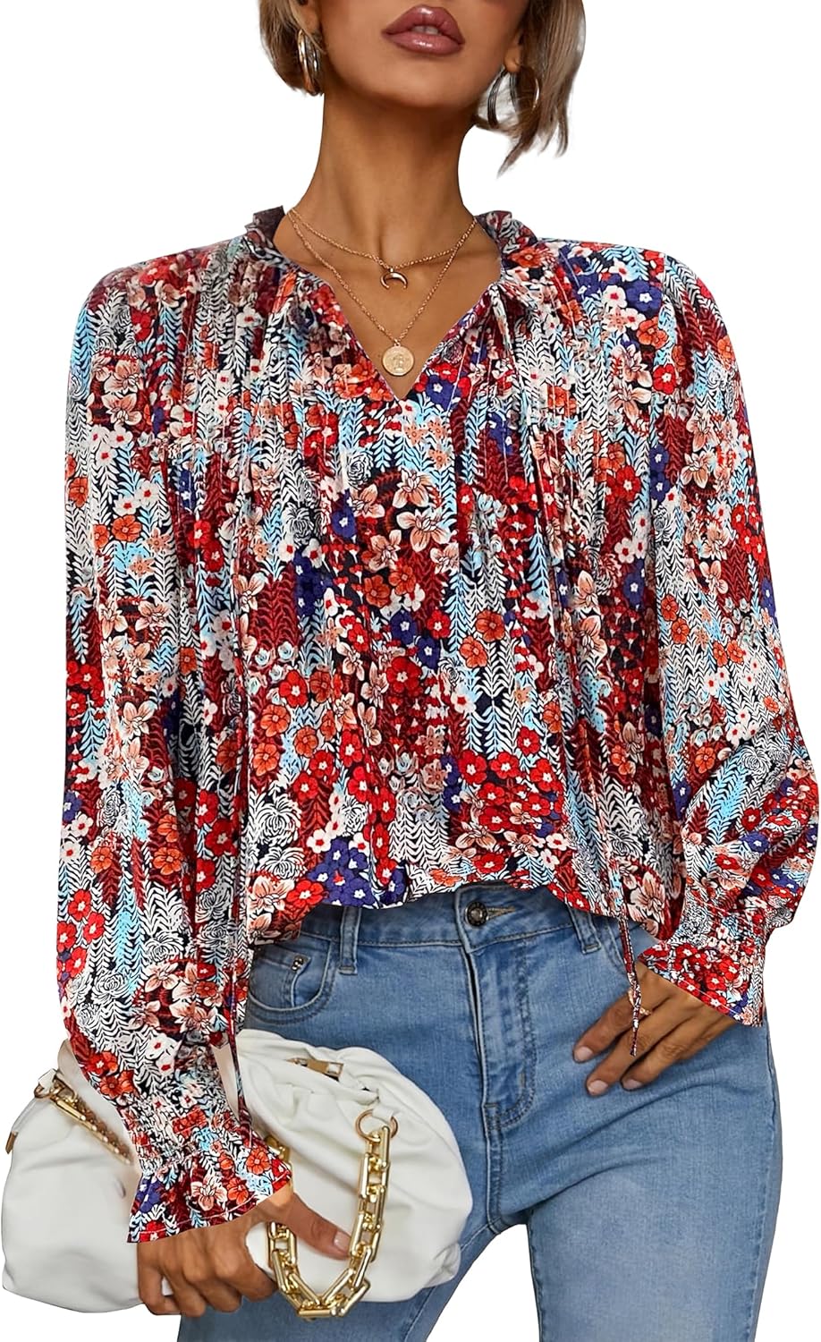 HOTOUCH Womens Long Sleeve Tops, Special Boho Tops with Floral Printed Blouses,...