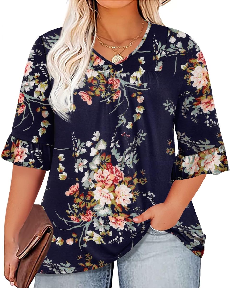 Micoson Womens Plus Size Tops, Special 3/4 Ruffle Sleeve Shirt, High-Quality Cas...
