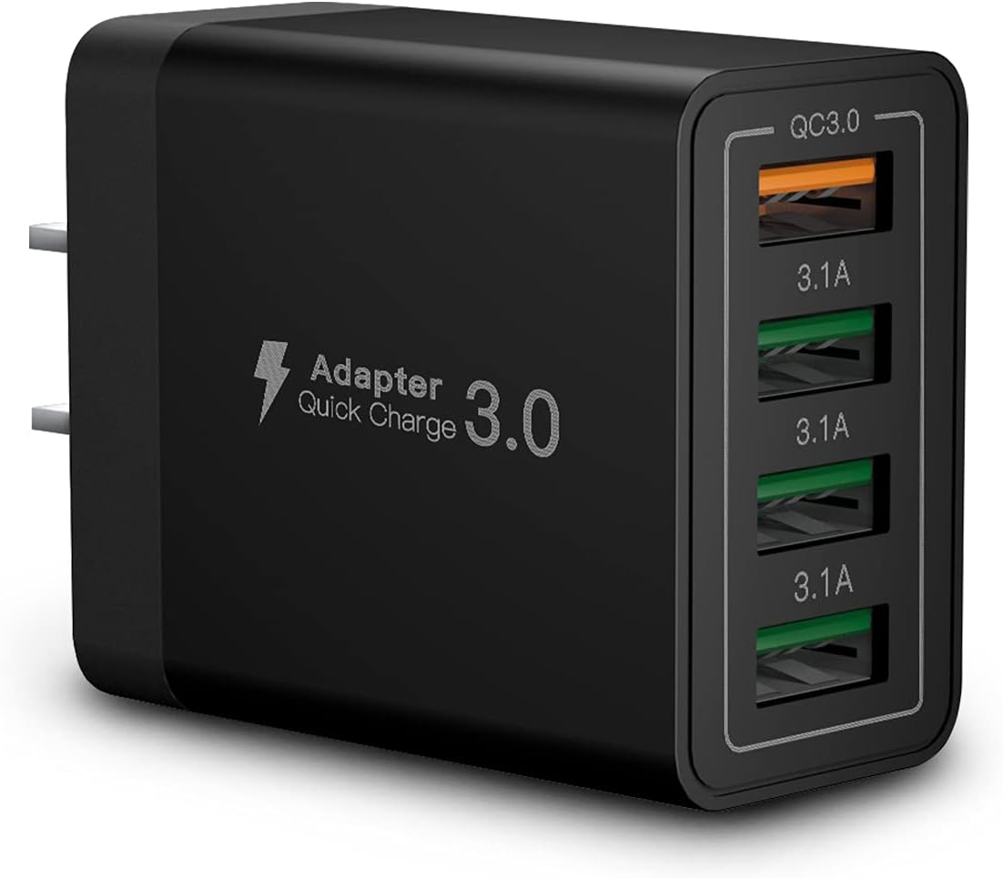 USB Wall Charger, Aioneus 40W 4-Port Charging Block, QC 3.0 Fast USB Wall Plug f...