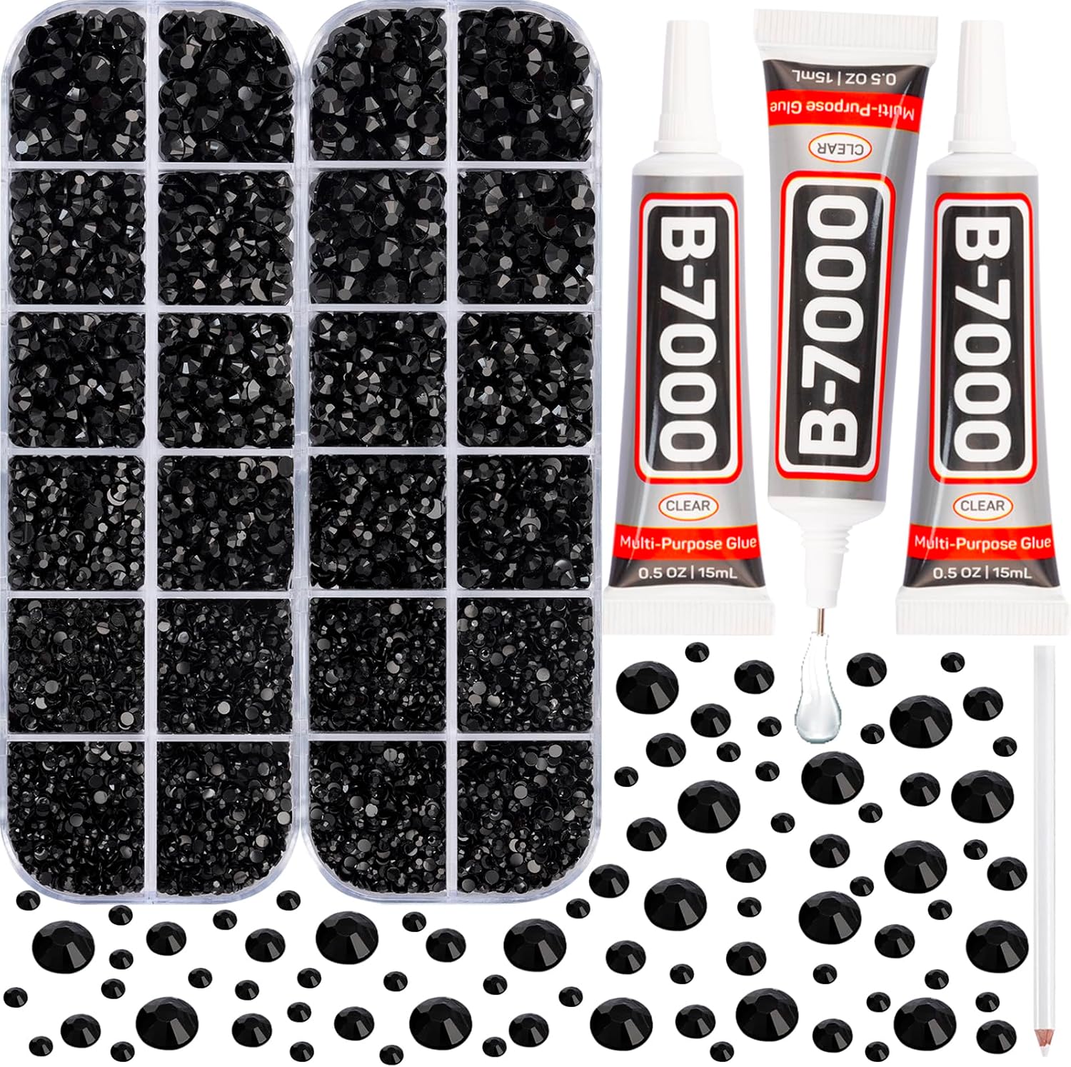 B-7000 Adhesive Glue with 11000Pcs Black Rhinestones for Crafts Clothes, Black F...