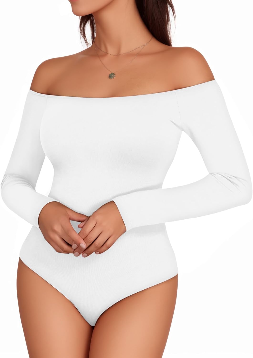 MANGOPOP Off The Shoulder Bodysuit, Stylish Long Sleeve Short Sleeve Bodysuit fo...