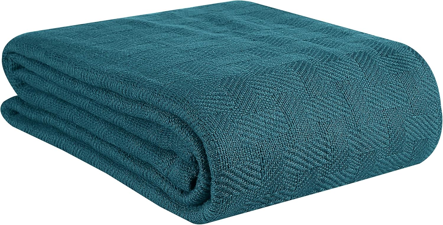GLAMBURG 100% Cotton Bed Blanket, Breathable Bed Blanket Twin Size, Cotton Therm...