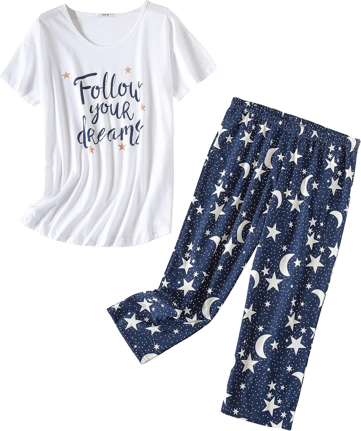 PNAEONG Women’s Pajama Set - Sleepwear Tops with Capri Pants Casual and Fun Prin...