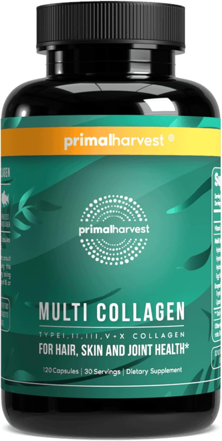 Primal Harvest Multi Collagen Pills for Women and Men (Type I, II, III, V, X) 12...