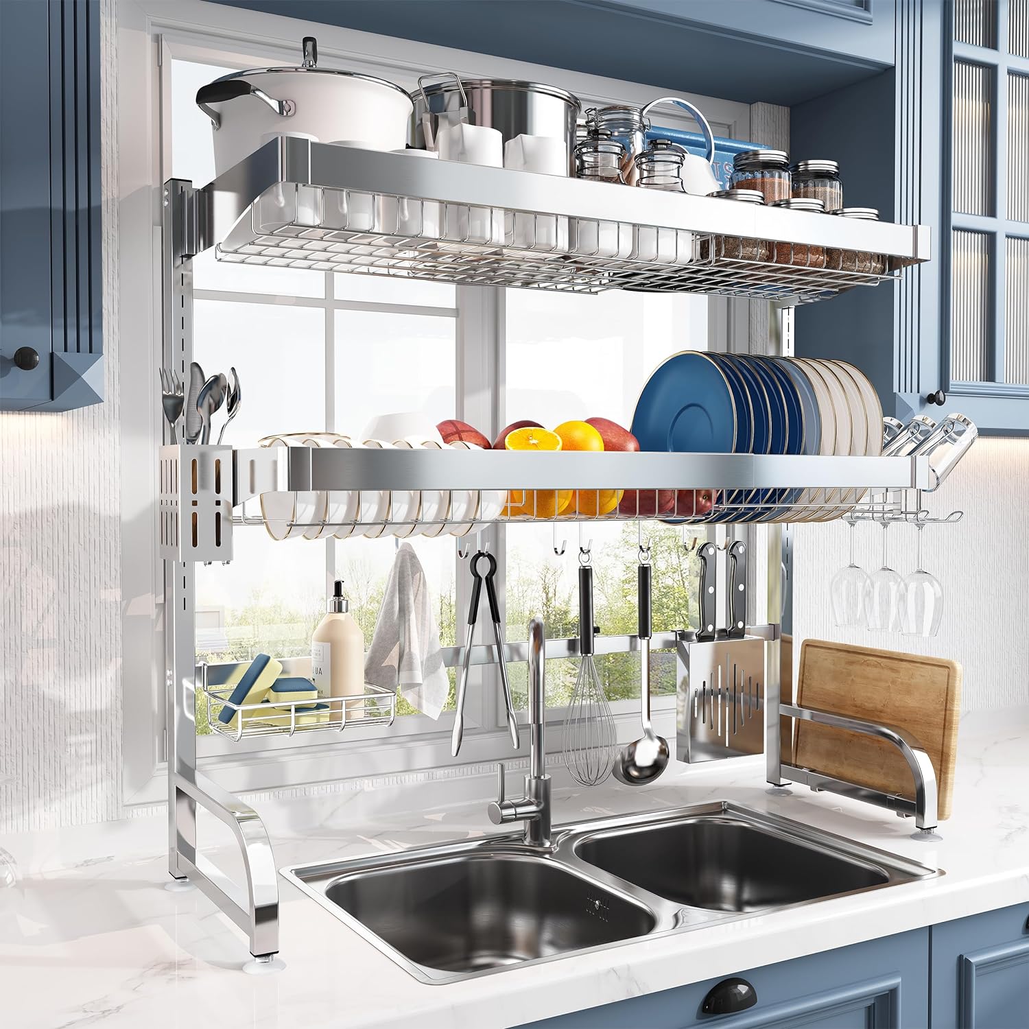 Over Sink Dish Drainer, Special MAJALiS 3-Tier Dish Drying Rack, Innovative 304...