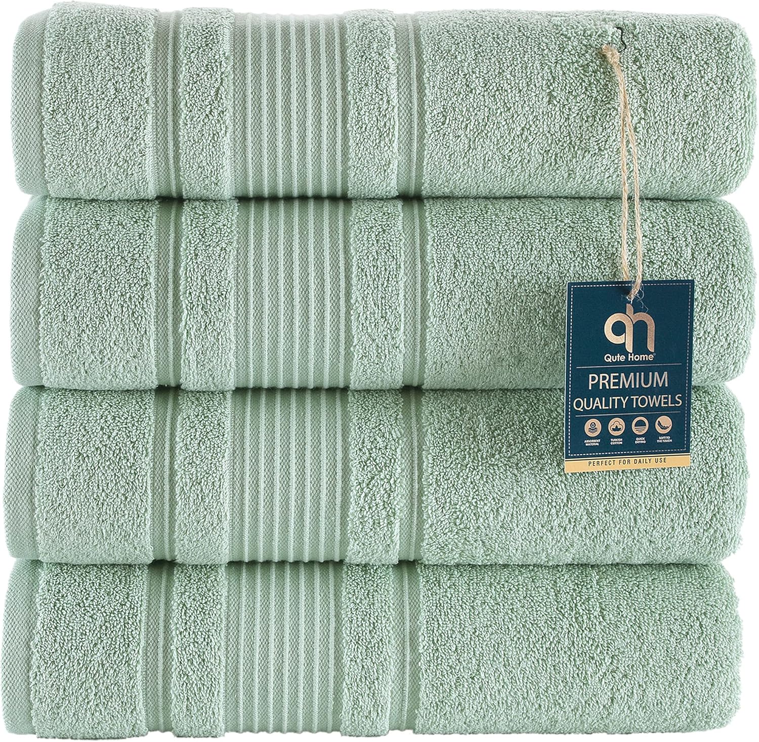 Qute Home 4-Piece Bath Towels Set, 100% Turkish Cotton Premium Quality Towels fo...