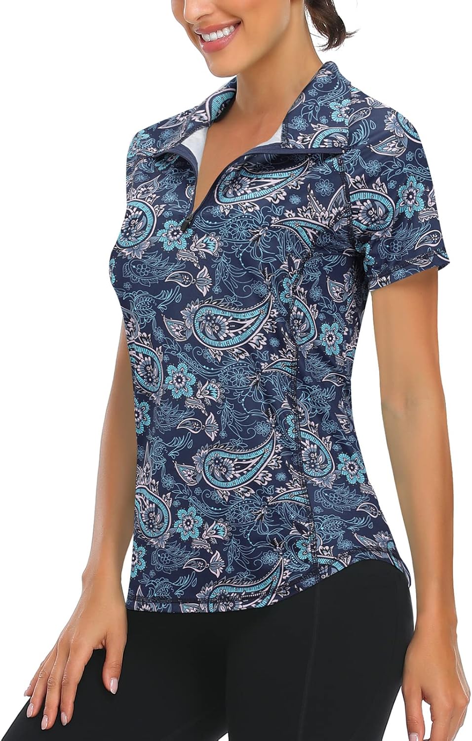 Syphiby Gym Top Women Short Sleeve Polo Shirts 1/4 Zip Up Moisture Wicking Golf...