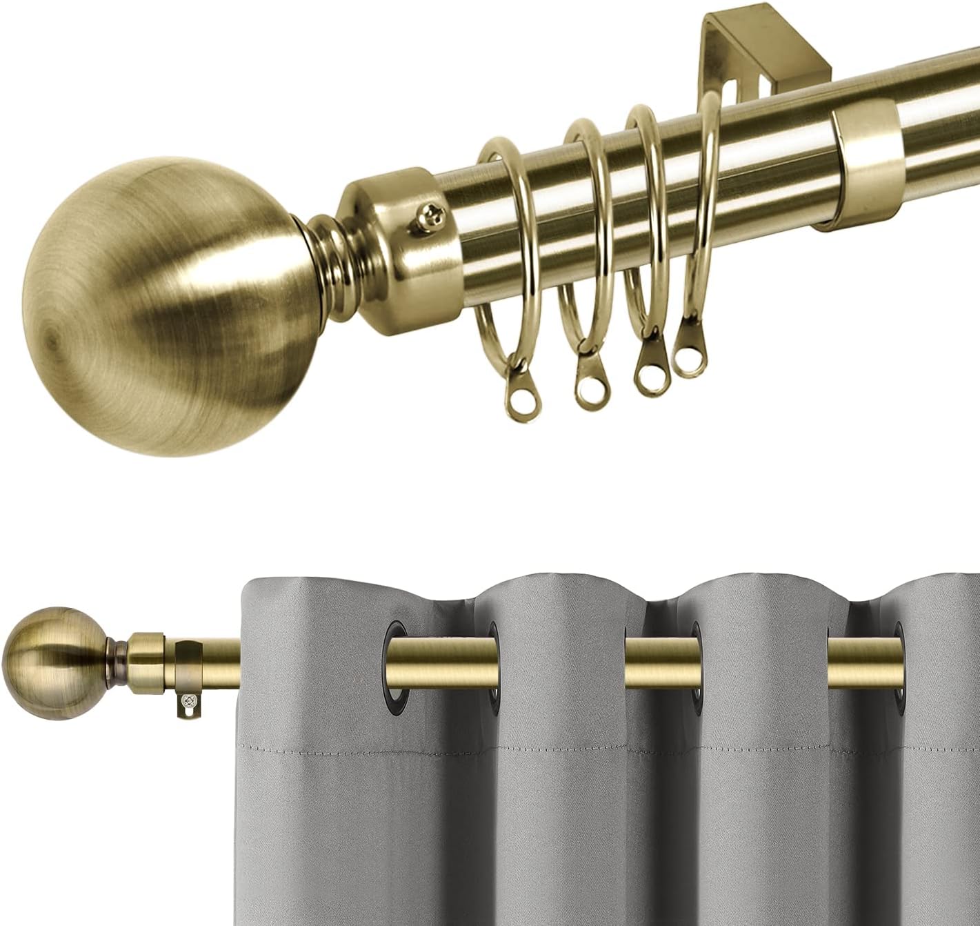 Hafaa Curtain Poles with 60mm Round Finials, Special Extendable Curtain Rod for...