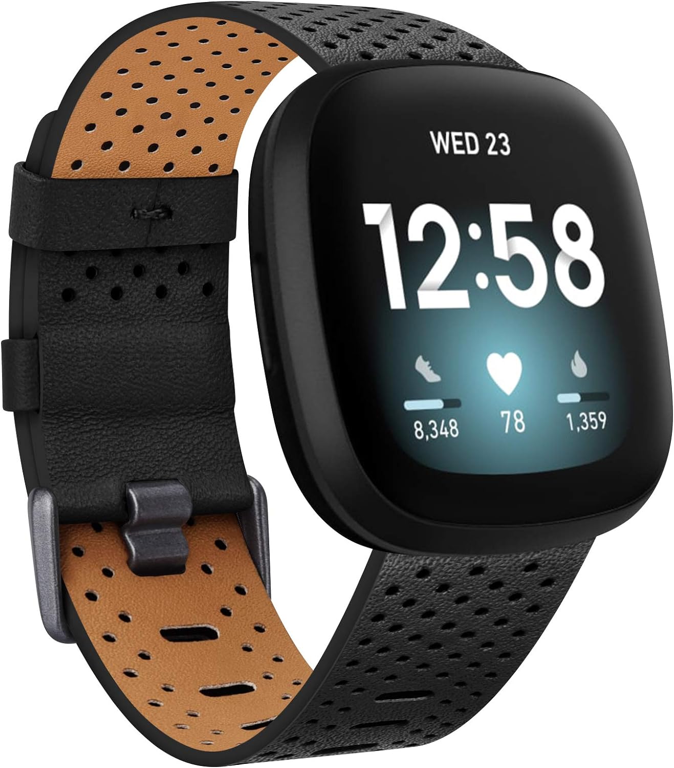 Strap Compatible with Fitbit Versa 3 / Fitbit Sense Strap Leather, Genuine Leath...