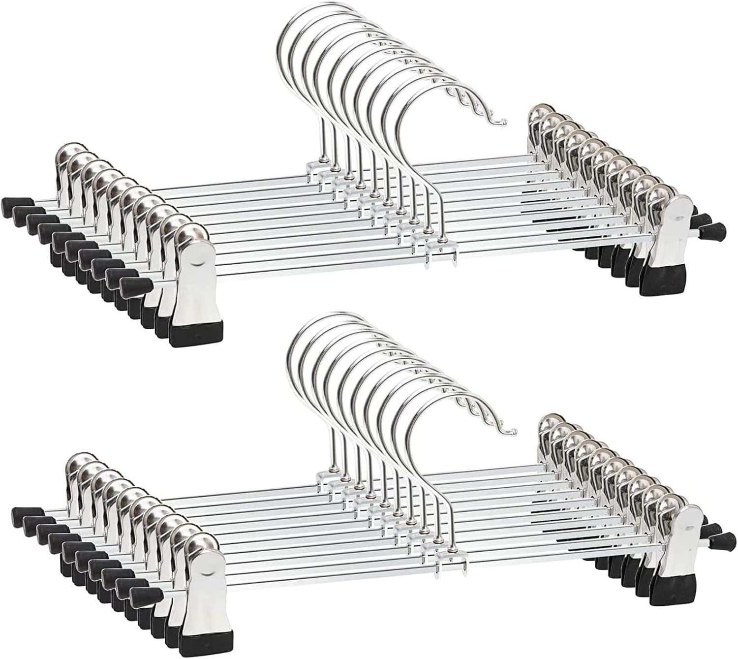 Trouser Hangers, 20 Pack Skirt Hangers with Adjustment Metal Grip Pant Hangers f...