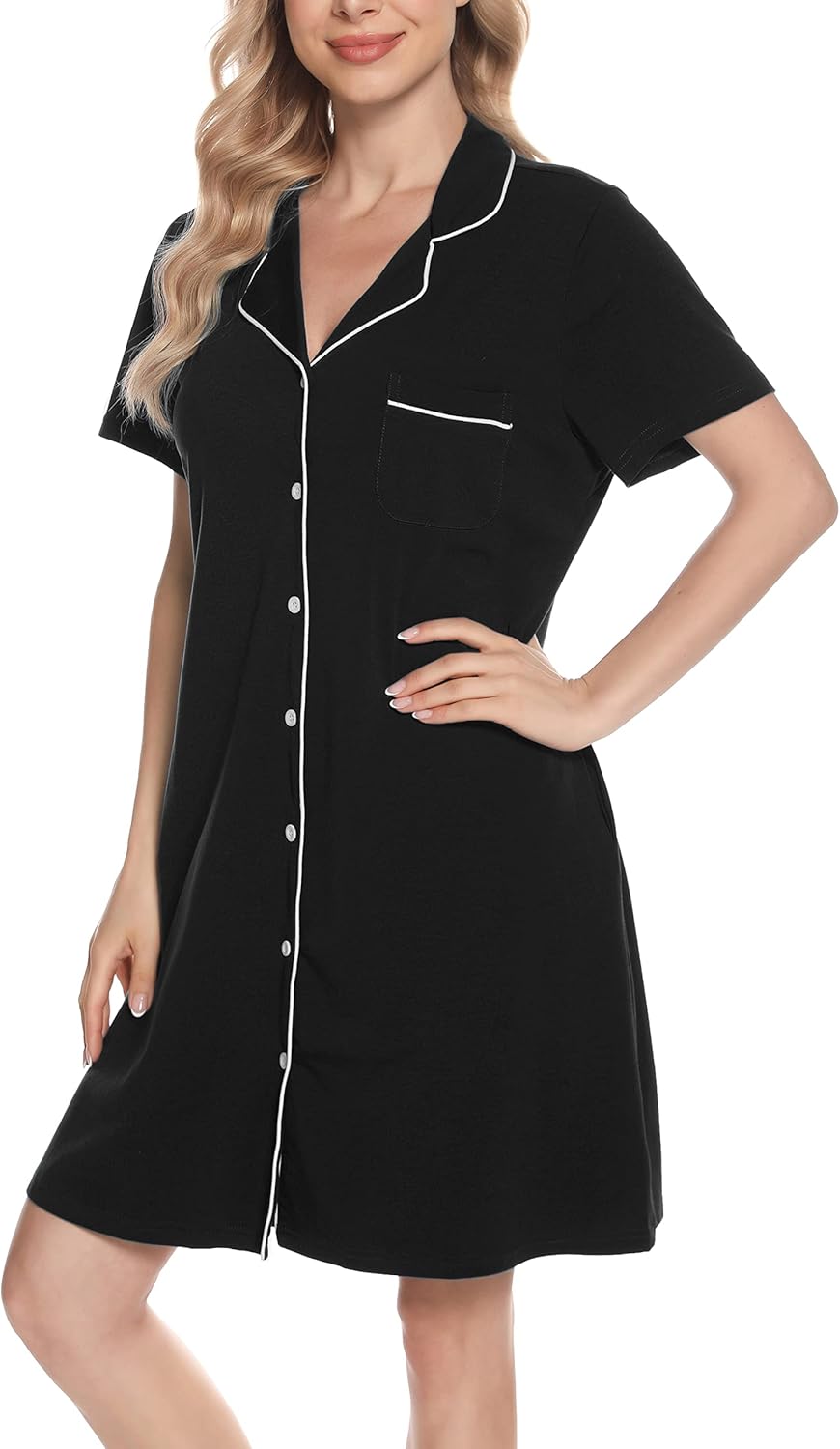 Vlazom Women Soft Nighties, Special Nightdress V-Neck Button Down, Innovative Re...