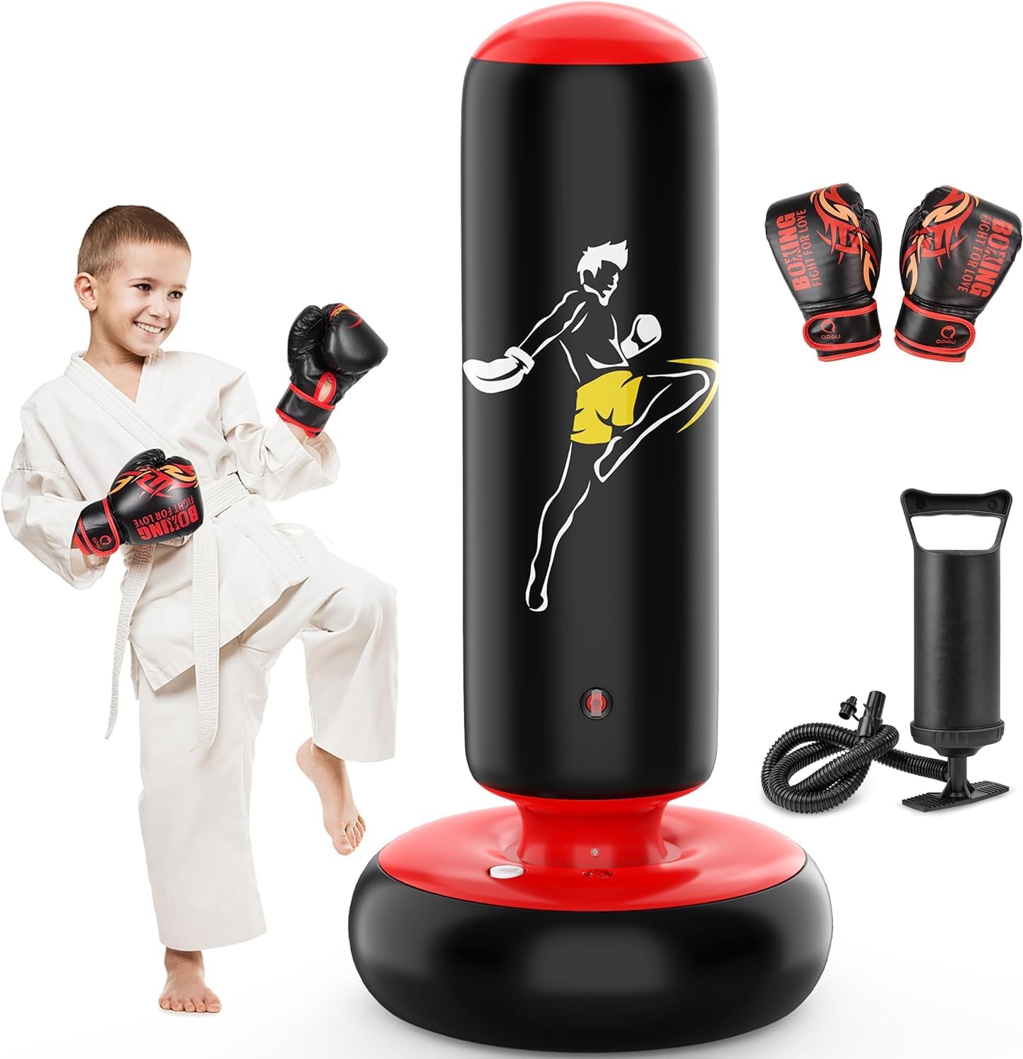 QPAU Larger Stable Punching Bag for Kids, Tall 66 Inch Inflatable Boxing Bag, Gi...