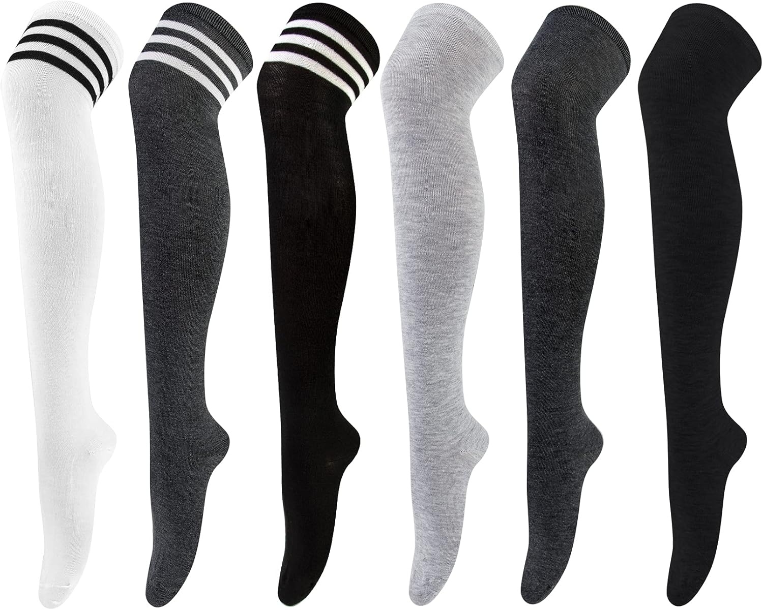 6 Pairs Knee High Sock Women Over Knee Thigh Socks for Girls Ladies Long Boot St...