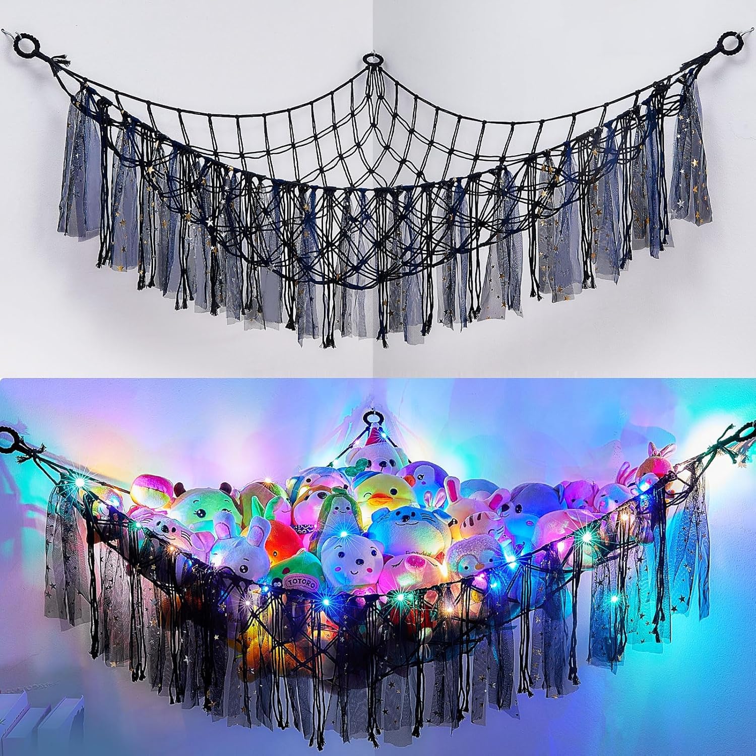 MHJY Toy Hammock Stuffed Animals Storage Net Soft Cuddly Toys Large Corner Hangi...