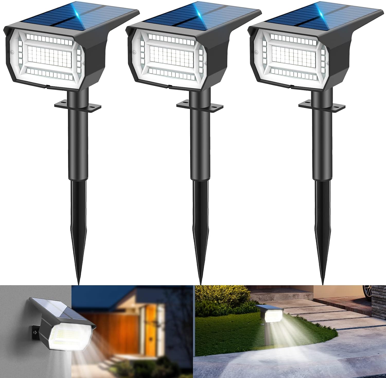 3Pcs Solar Spot Lights Outdoor Garden 72 LED Solar Lights Outdoor 3 Modes IP67 W...