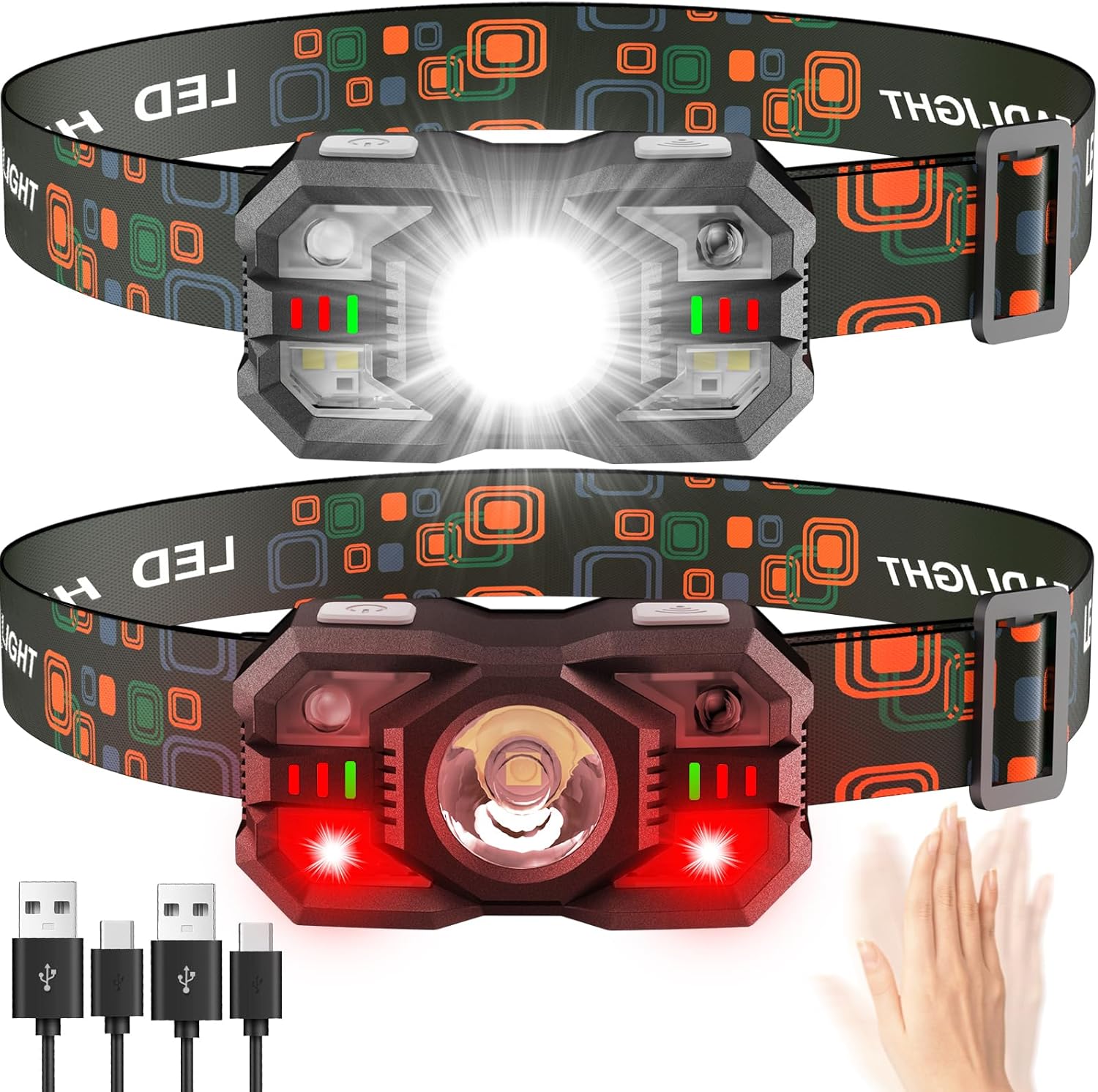 LED Head Torch Rechargeable ,【2 Pack】Super Bright 2000LM Headlamp, 20H Runtime...