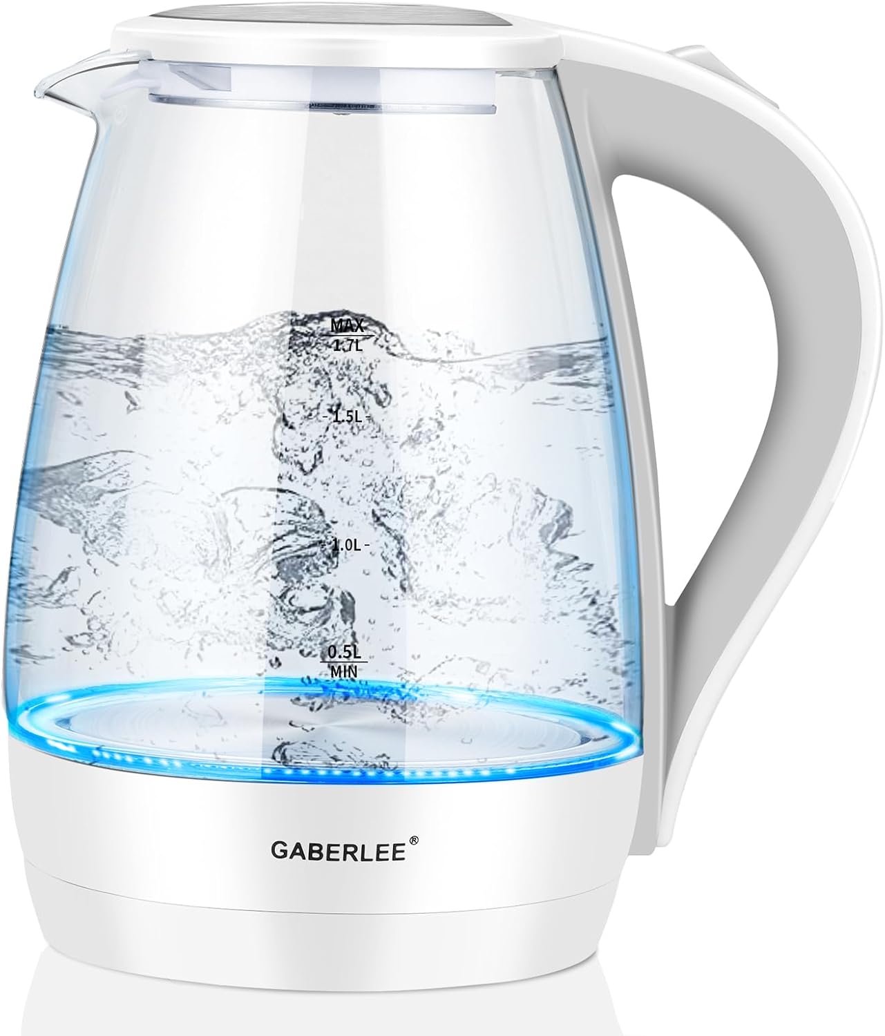 GABERLEE Electric Kettle, 1.7L, Fast Boil Quiet Glass Kettle with Blue LED, Boil...