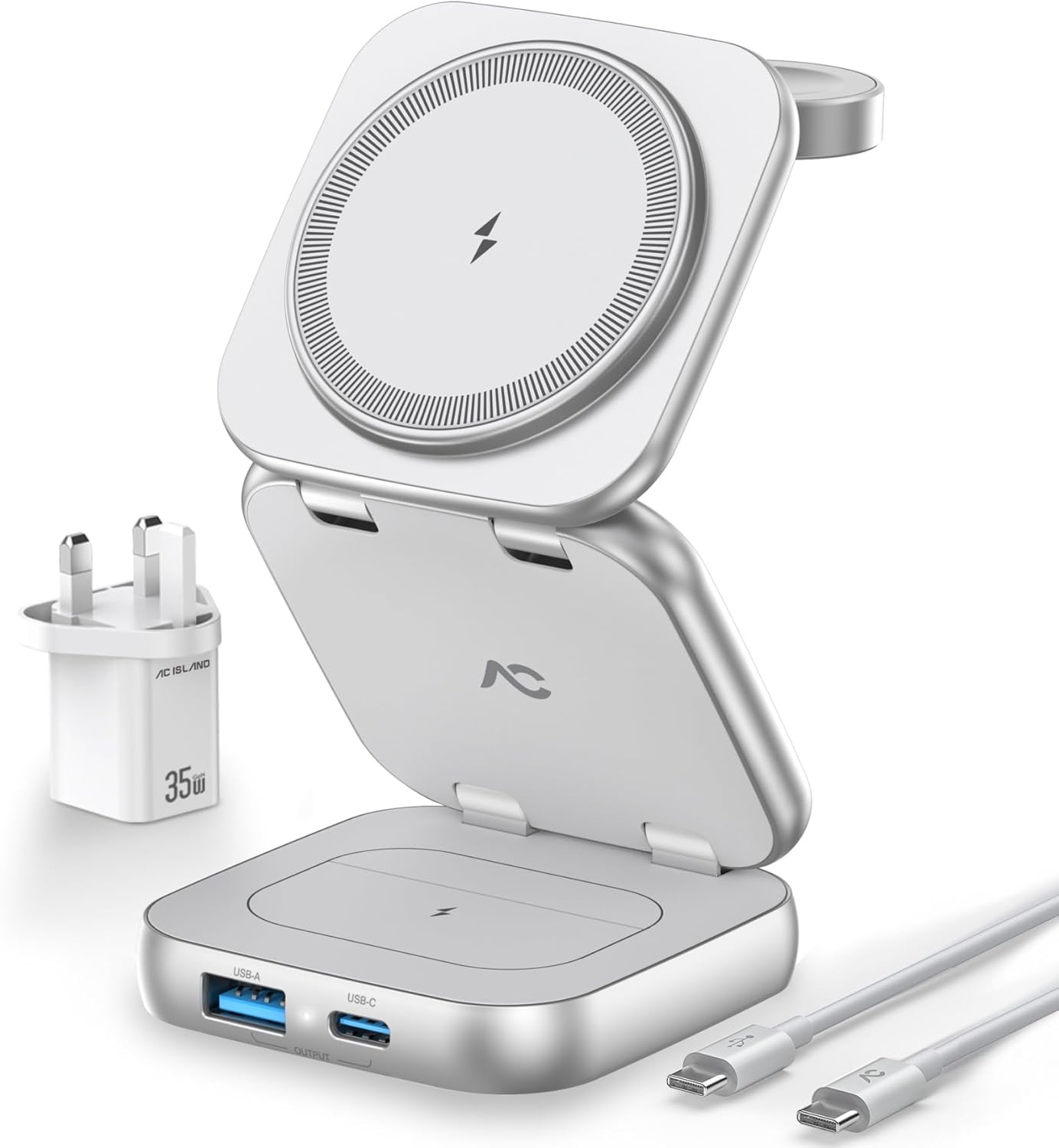 AC Island 5 in 1 Wireless Charging Station, Special Foldable Charger Stand for M...