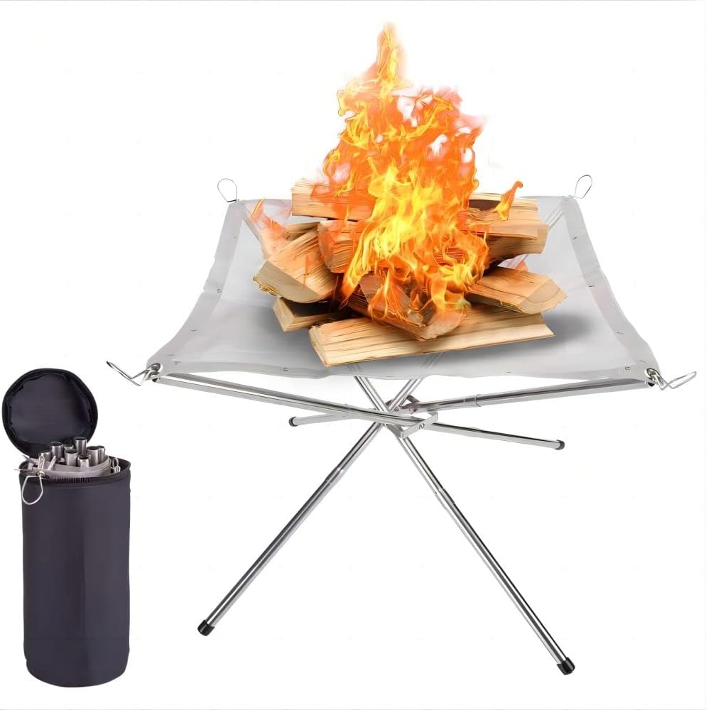 Nestling Portable Foldable Outdoor Camping Fire Pit, 304 Stainless Steel Mesh Fi...